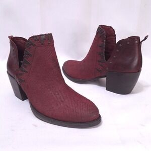 OTBT Santa Fe Suede Ankle Boots Womens 6.5M Cutout Studded Western Moto Burgundy